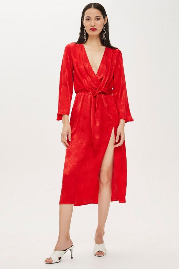 knee length dresses for ladies Made with Cupro Long Kimono Robe Dress in Blood Stone Large